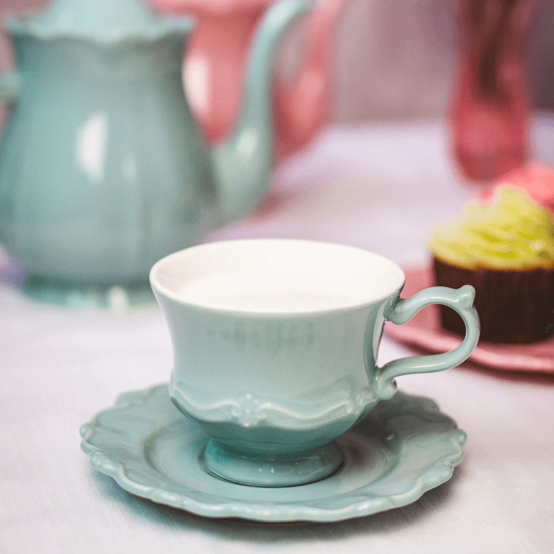 Jogo 6 Xicaras de Café com Pires em Porcelana Fancy Verde 90ml - Image 4