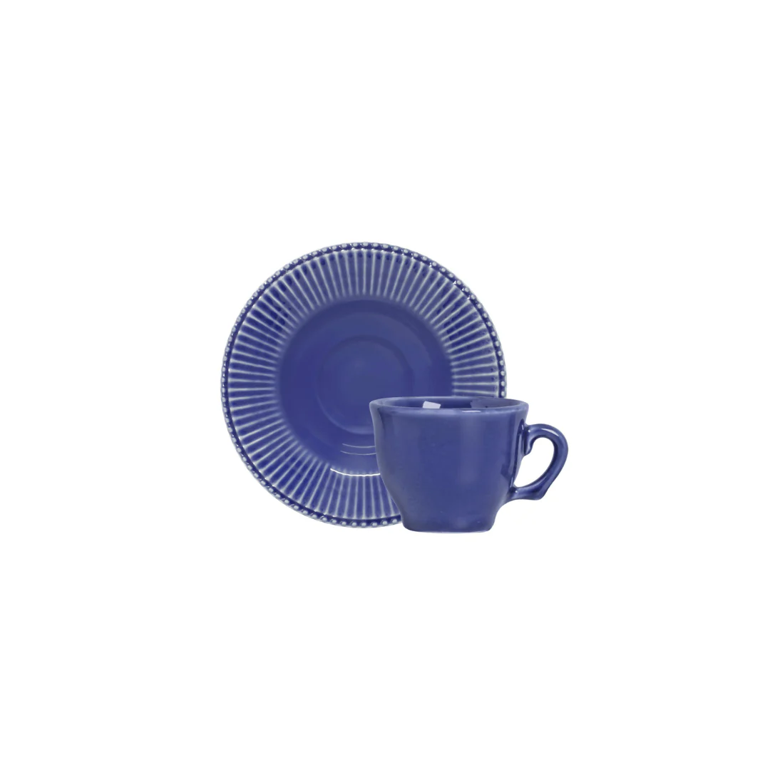Jogo 6 Xícaras de Café com Píres Frisada Azul 100ml - Image 2