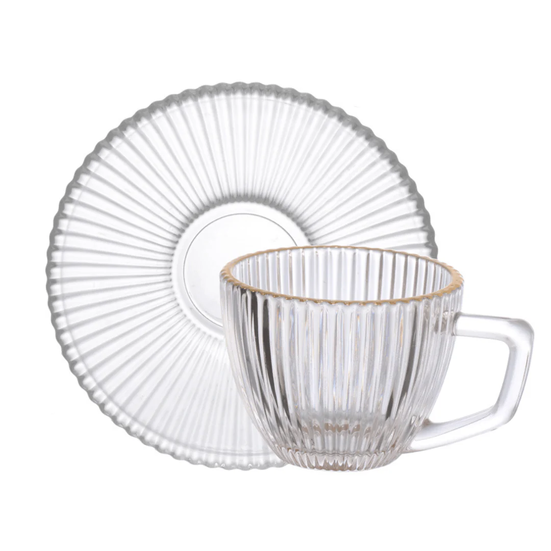 Jogo 6 Xicaras de Café com Pires Graffiato Fio de Ouro de Vidro 90ml - Image 5