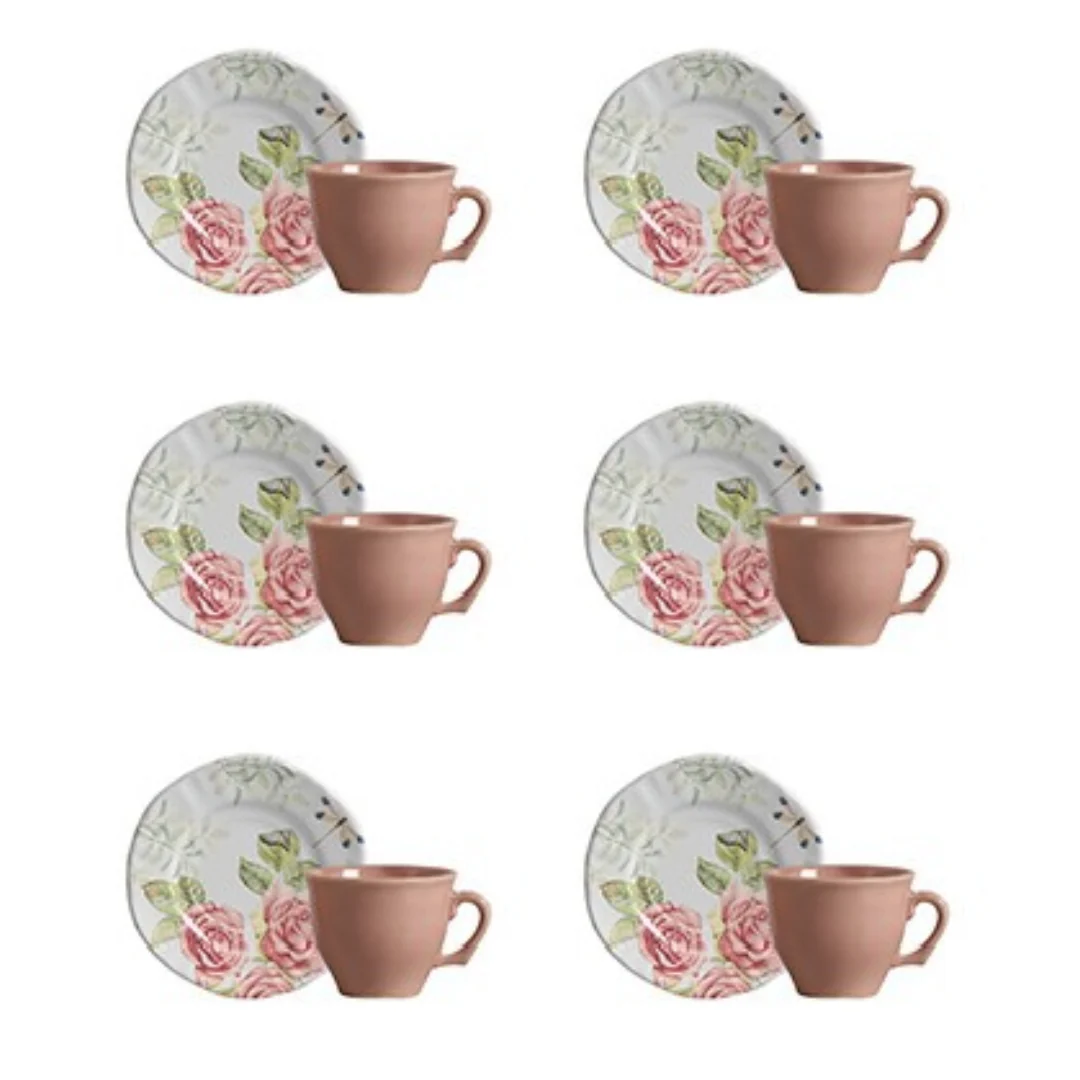 Jogo 6 Xicaras de Café com Pires Jardim Encantado 100ml
