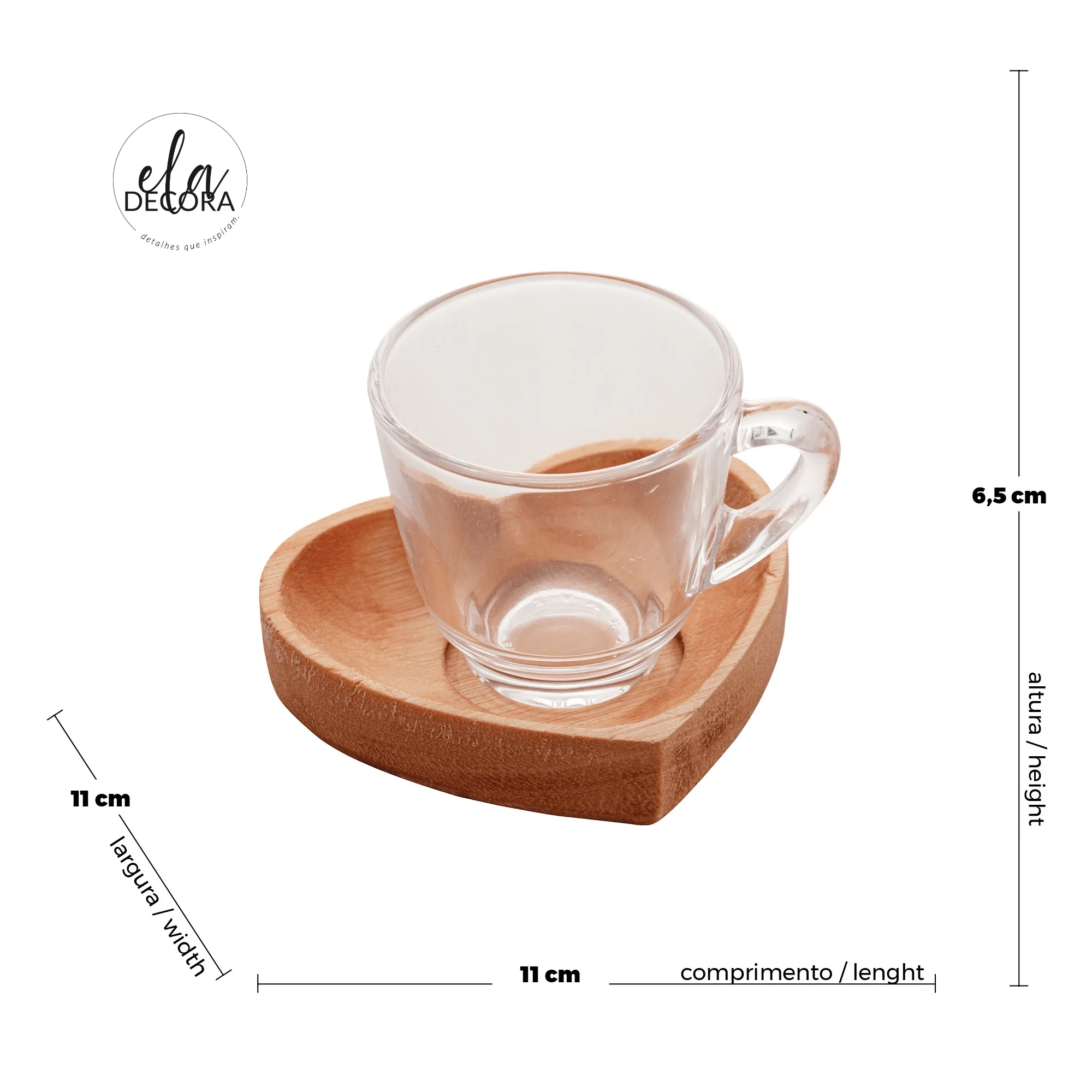 Jogo 6 Xícaras de Café Com Pires Madeira Coração Liptus 75ml - Image 10