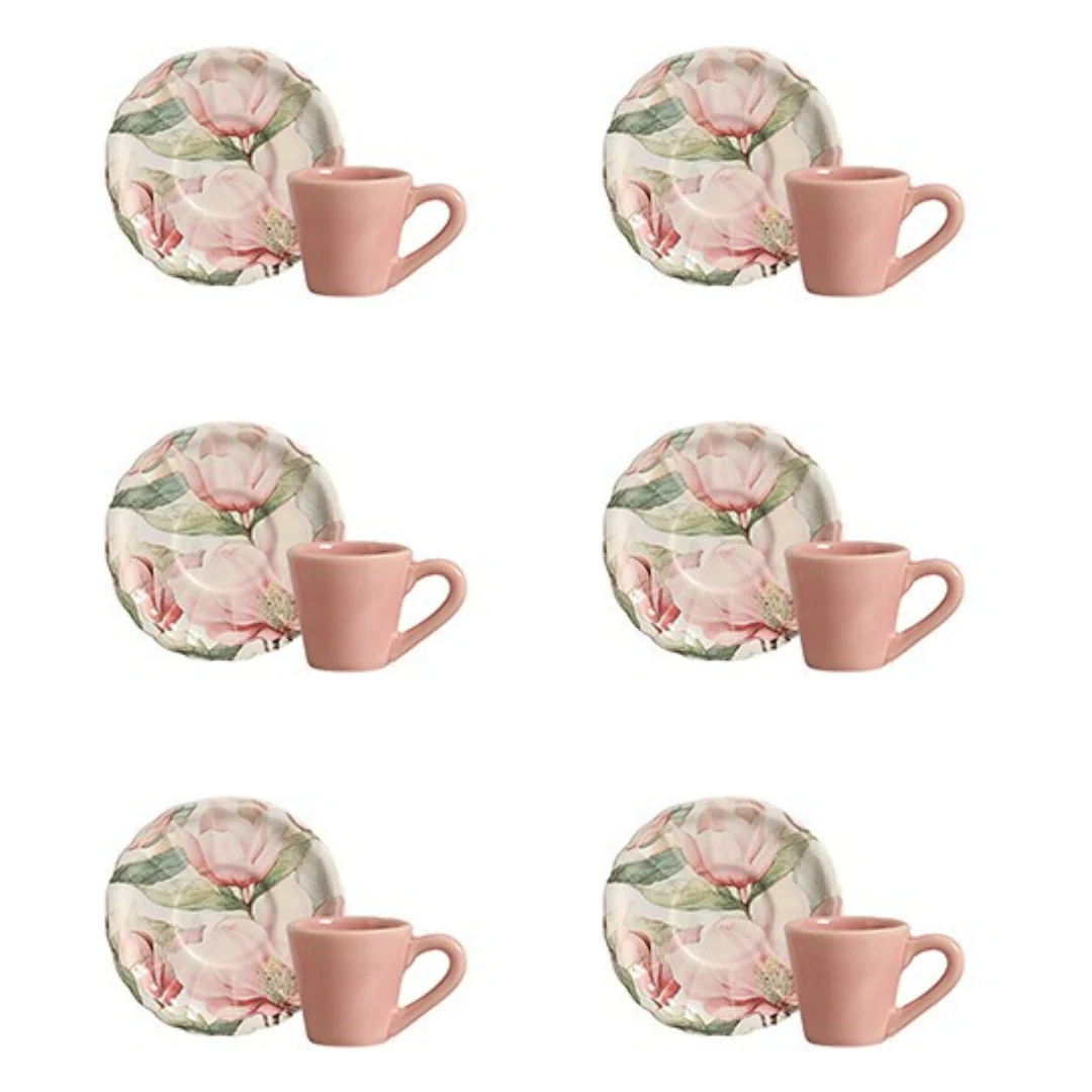 Jogo 6 Xicaras de Café com Pires Magnolia Rose 100ml - Image 3