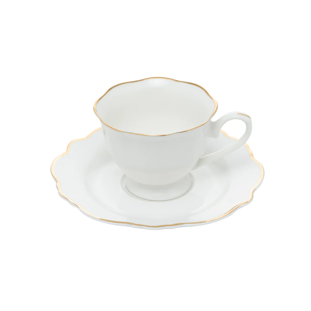 Jogo 6 Xícaras de Café com Pires Maldivas Branco com Fio de Ouro - Image 2