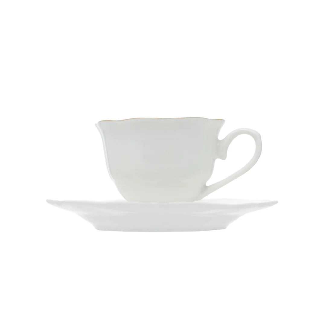 Jogo 6 Xícaras de Café com Pires Maldivas Branco com Fio de Ouro - Image 3