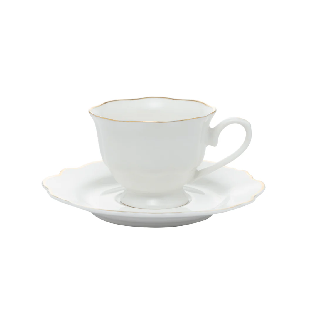 Jogo 6 Xícaras de Café com Pires Maldivas Branco com Fio de Ouro - Image 4