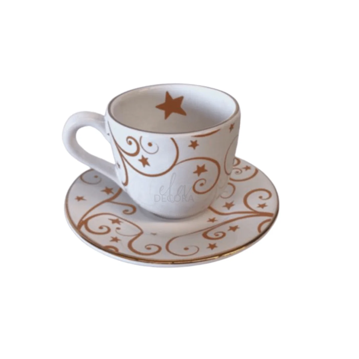 Jogo 6 Xicaras de Café com Pires Fio de Ouro Natal Christmas Day - Image 2