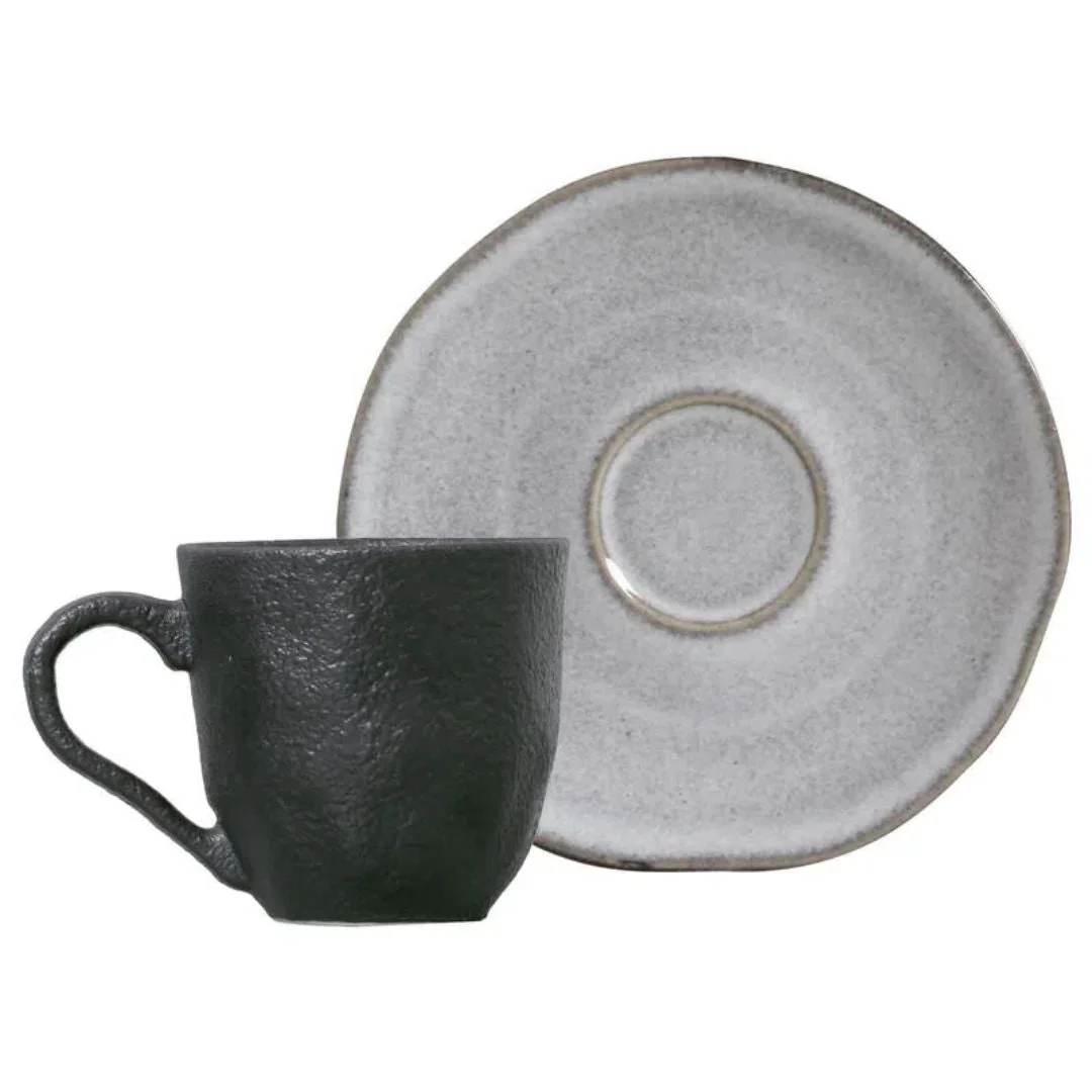 Jogo 6 Xícaras de Café com Píres Orgânico Concreto Cinza 120ml - Image 4