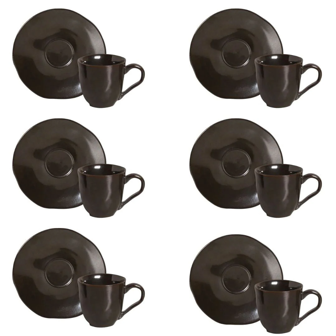 Jogo 6 Xícaras de Café com Píres Orgânico Ferrum Preto 120ml - Image 2