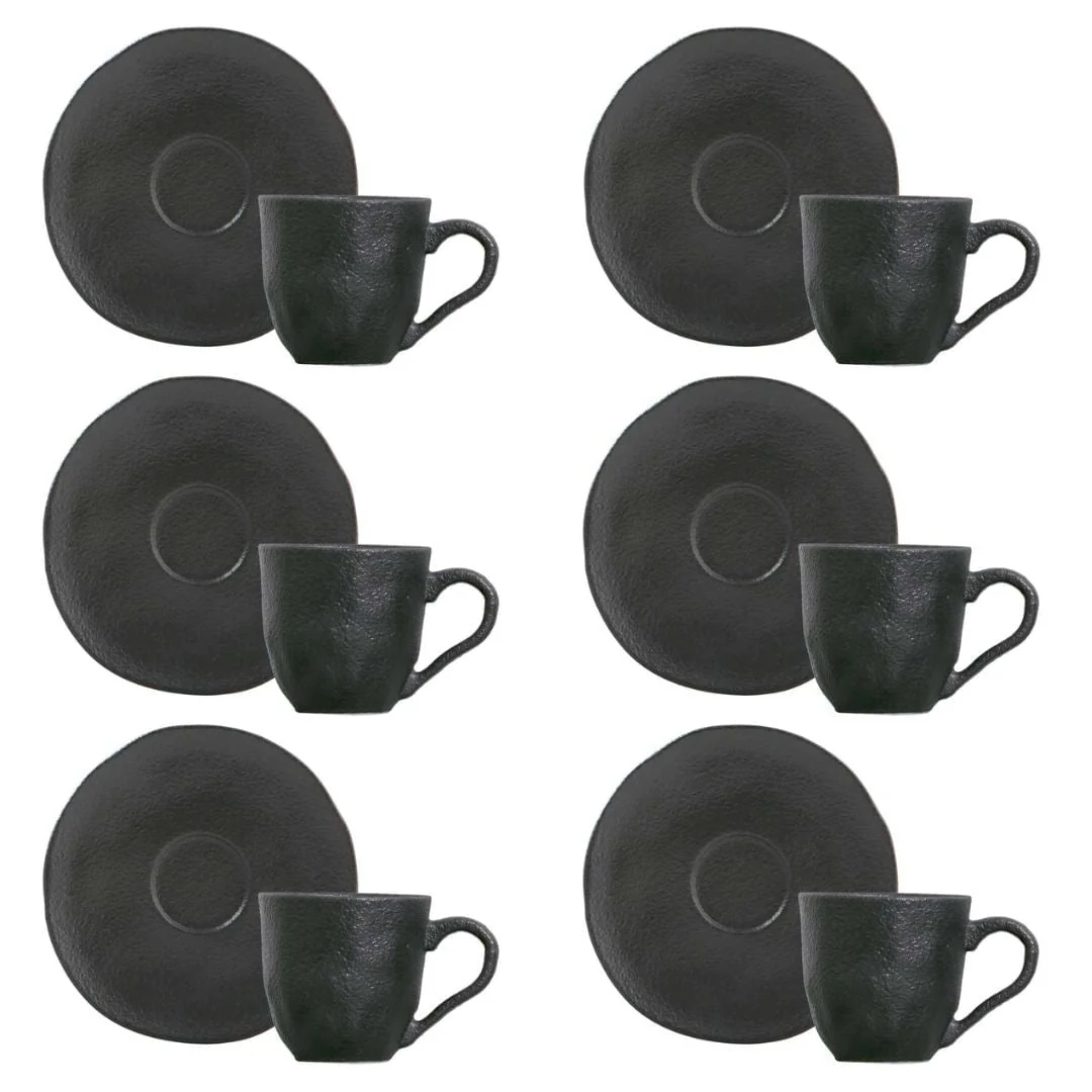 Jogo 6 Xícaras de Café com Píres Orgânico Matte Preto 120ml