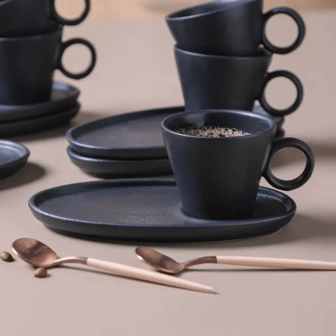 Jogo 6 Xícaras de Café com Pires Oval Neo Preto Matte 110ml - Image 3