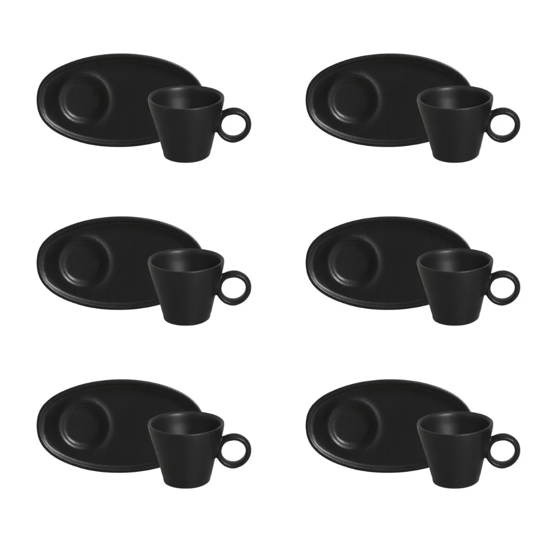 Jogo 6 Xícaras de Café com Pires Oval Neo Preto Matte 110ml - Image 4
