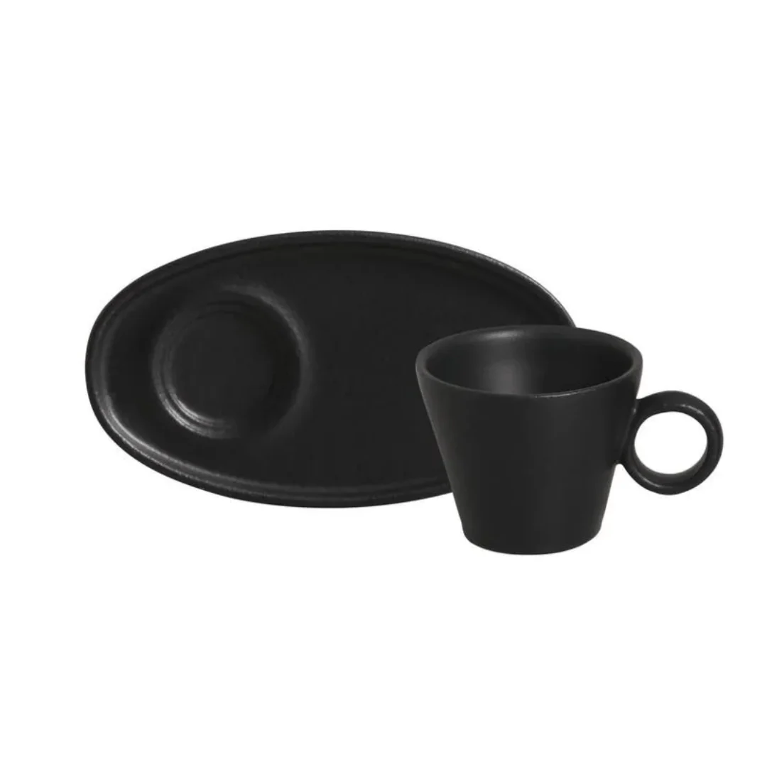 Jogo 6 Xícaras de Café com Pires Oval Neo Preto Matte 110ml - Image 5