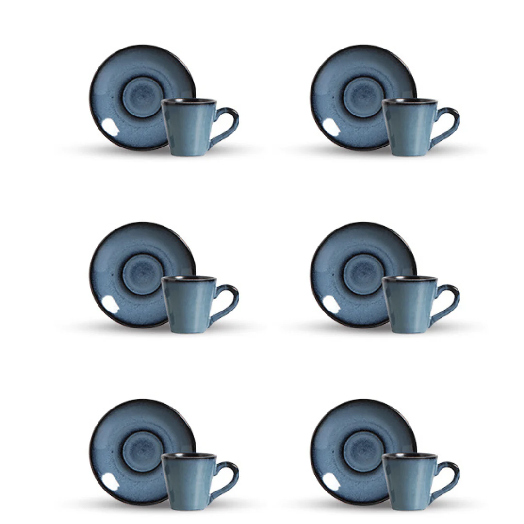 Jogo 6 Xícaras de Café com Pires Planet Azul