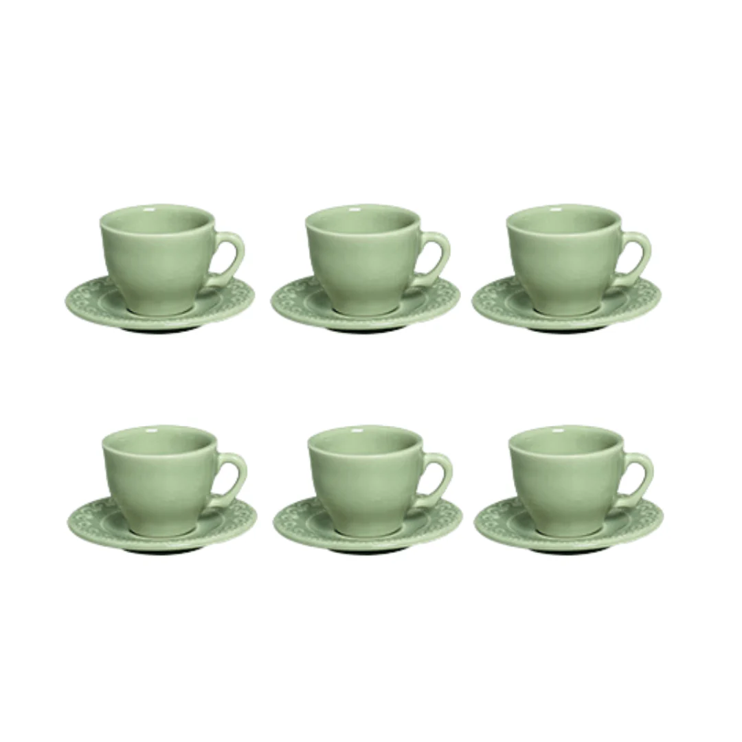Jogo 6 Xicaras de Café com Pires Princess Celadon Verde