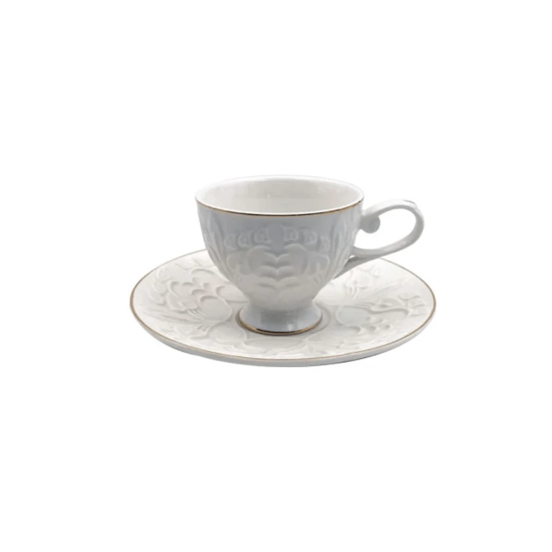 Jogo 6 Xícaras de Café com Pires Scarlet New Bone Branco e Dourado 90ml - Image 3