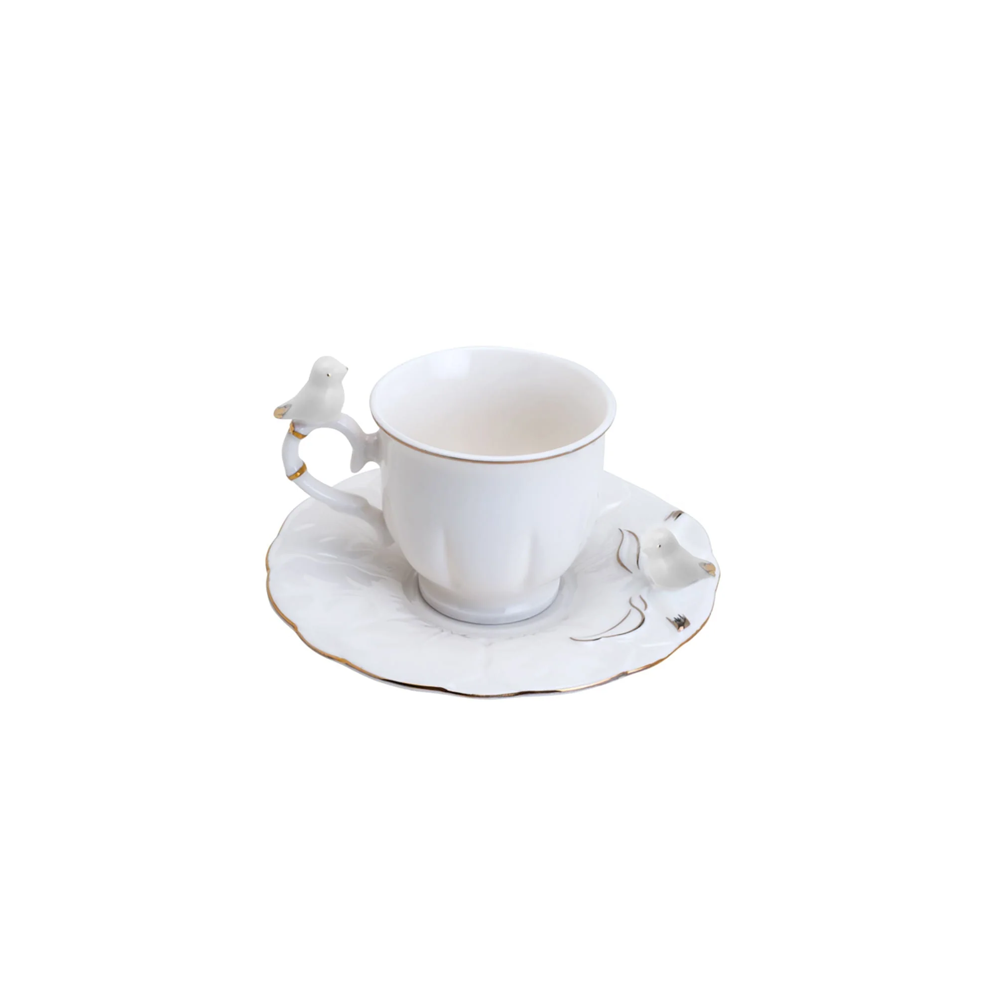 Jogo 6 Xicaras de Café em Porcelana Birds Round Plate Colorido 100ml - Image 4