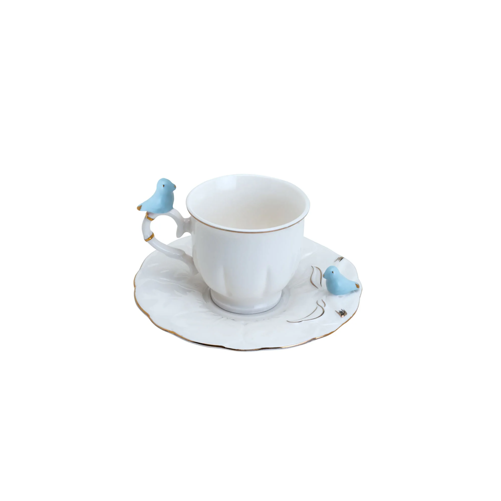 Jogo 6 Xicaras de Café em Porcelana Birds Round Plate Colorido 100ml - Image 5