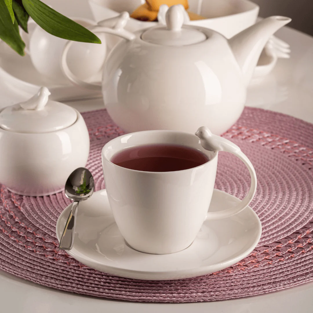 Jogo 6 Xícaras de Café Porcelana com Pires Birds Branca 85ml - Image 2