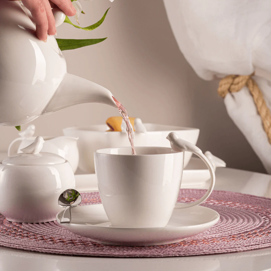 Jogo 6 Xícaras de Café Porcelana com Pires Birds Branca 85ml - Image 3