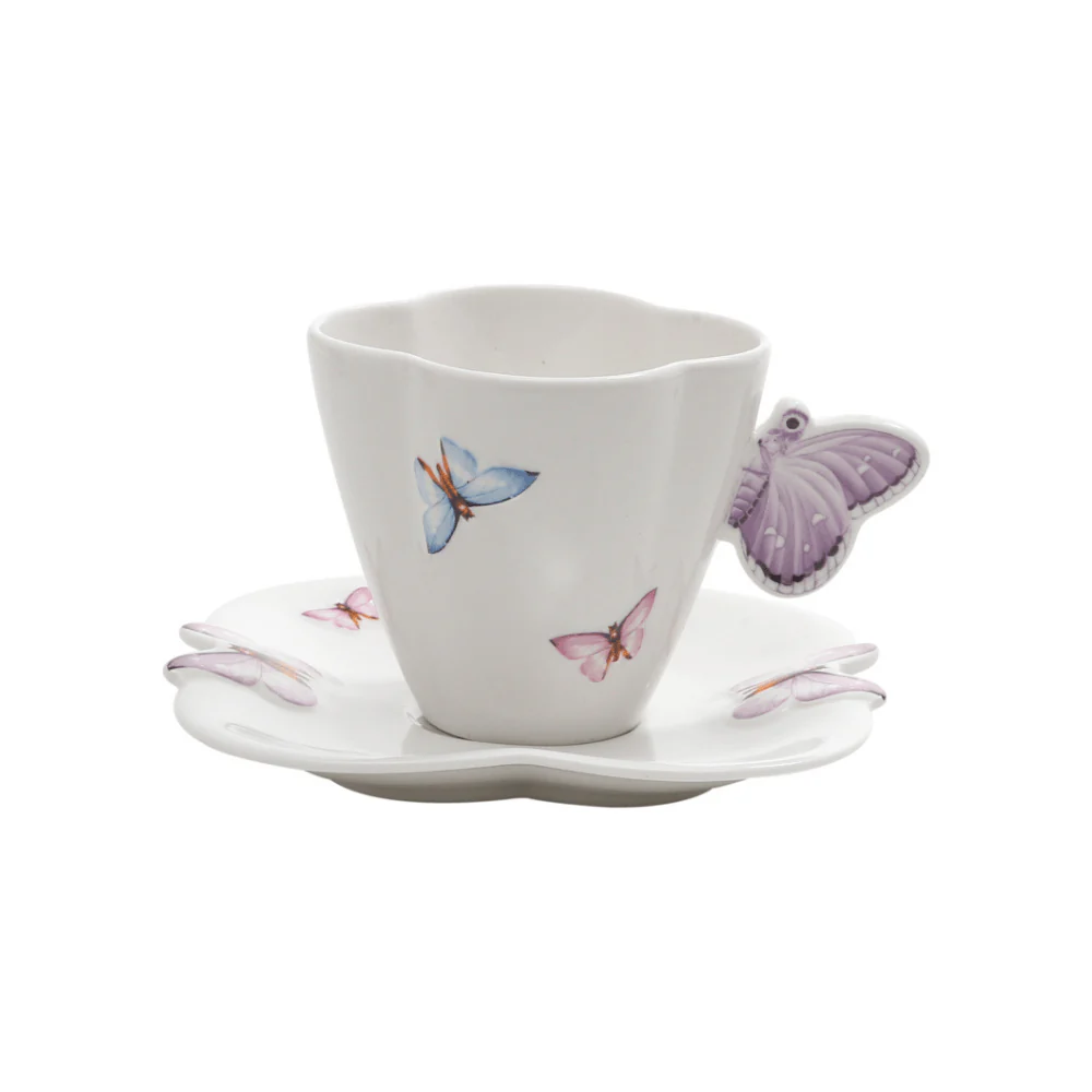 Jogo 6 Xícaras de Chá Porcelana com Pires Borboletas Branco 200ml - Image 2
