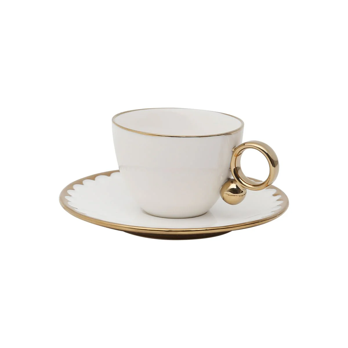 Jogo 6 Xícaras de Chá Porcelana com Pires Egg Branca e Dourada 200ml - Image 12