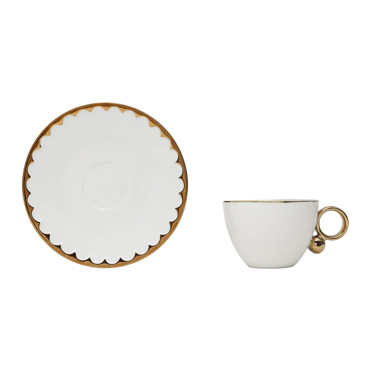 Jogo 6 Xícaras de Chá Porcelana com Pires Egg Branca e Dourada 200ml - Image 13