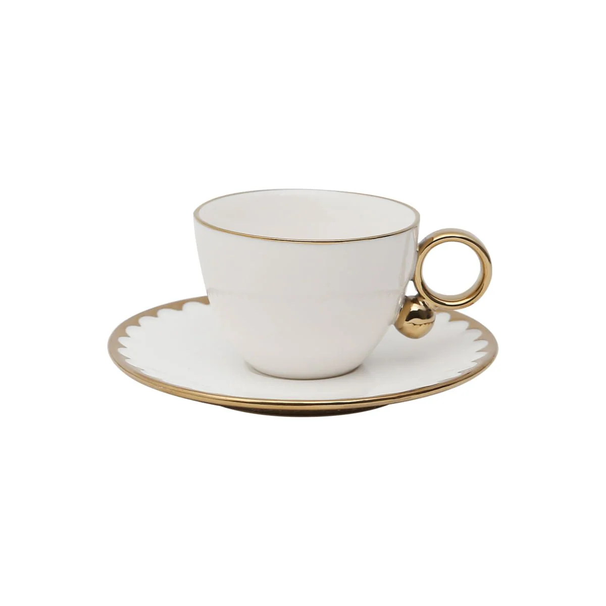 Jogo 6 Xícaras de Chá Porcelana com Pires Egg Branca e Dourada 200ml - Image 14