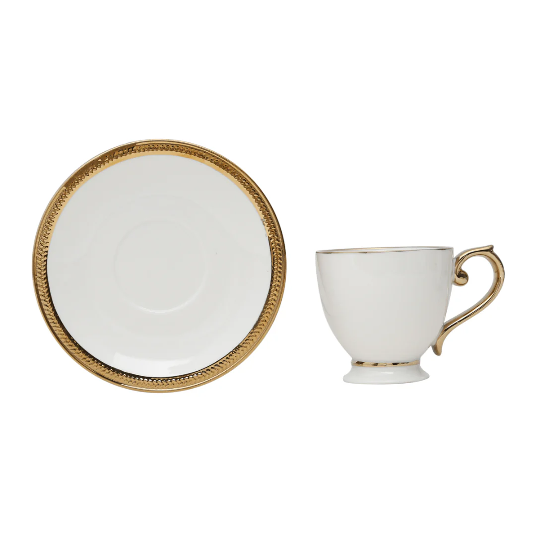 Jogo 6 Xicaras de Chá Porcelana com Pires Paddy Branca e Dourada 200ml - Image 5