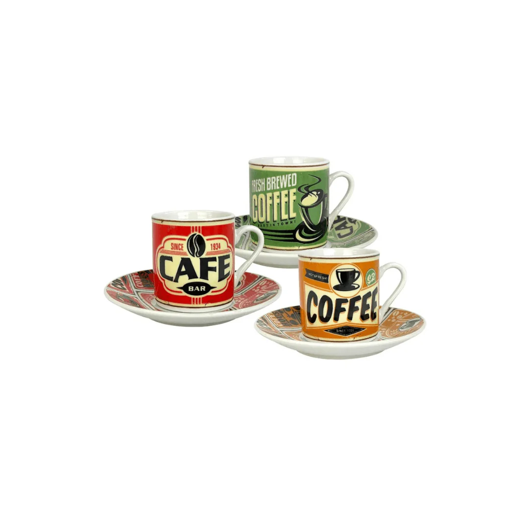 Jogo 6 Xicaras Diner para Café com Pires Porcelana Sortido 80ml - Image 2