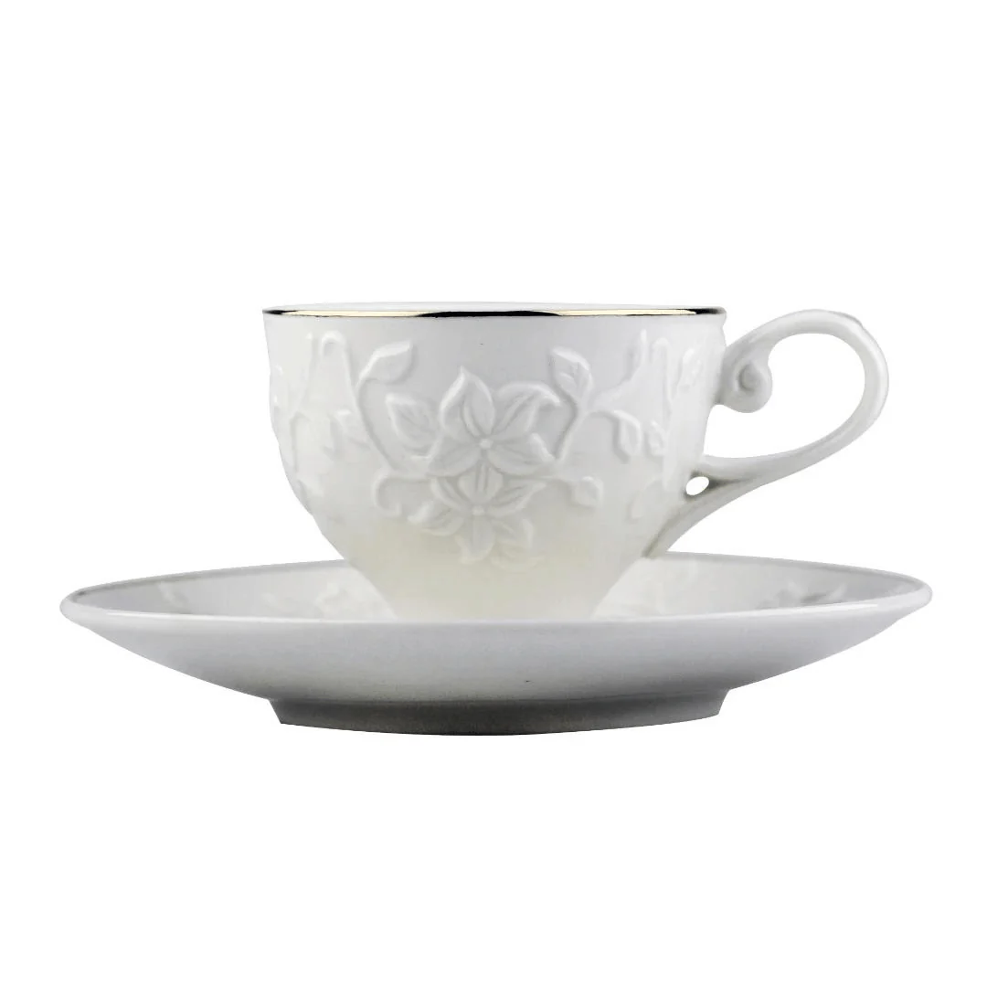 Jogo 6 Xícaras para Café com Pires Scarlet New Bone Branco com Borda Dourada 90ml - Image 2