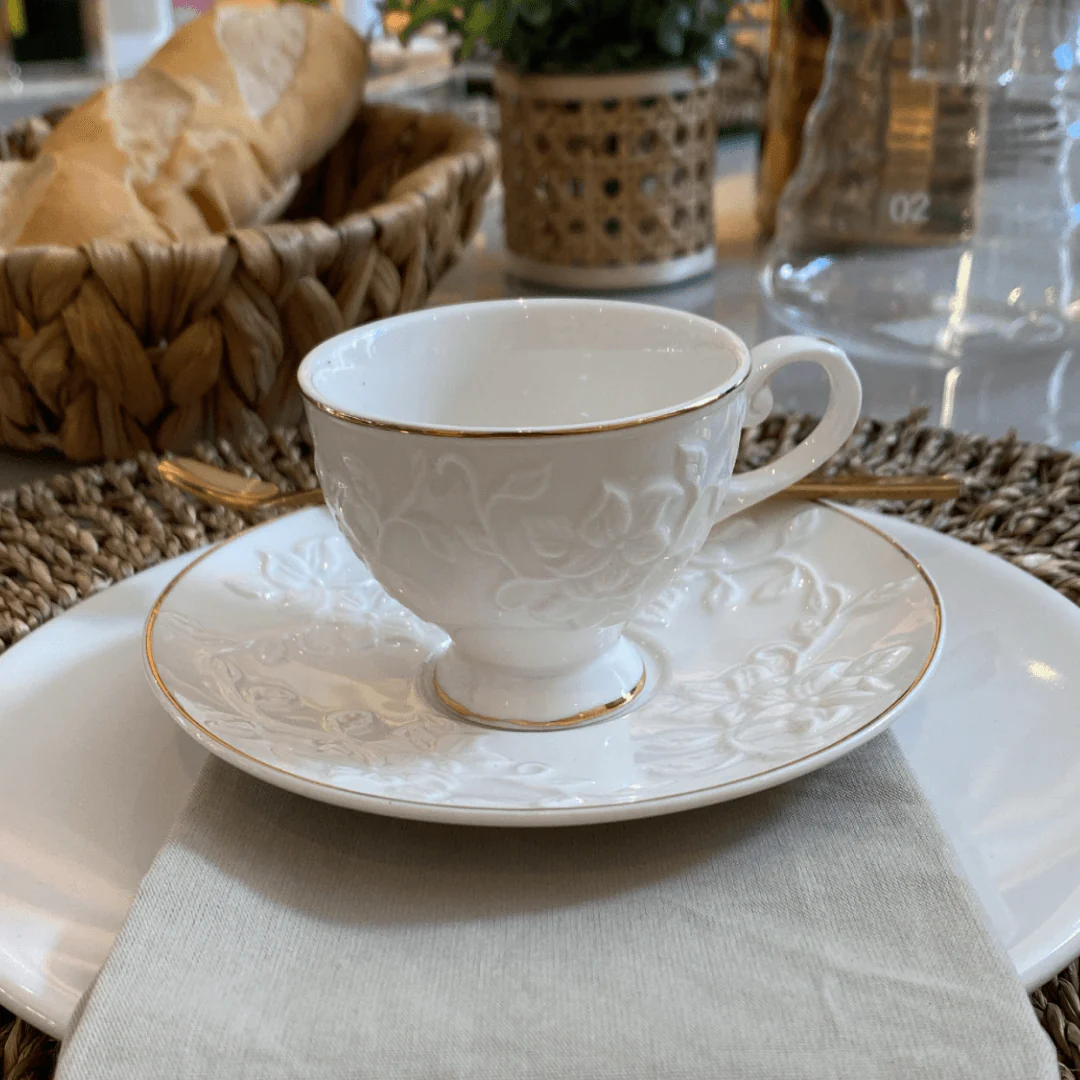 Jogo 6 Xícaras para Café com Pires Scarlet New Bone Branco com Borda Dourada 90ml - Image 5