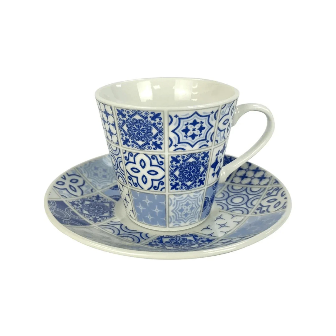 Jogo 6 Xicaras Tile para Café com Pires Porcelana Azul e Branco 90ml - Image 2