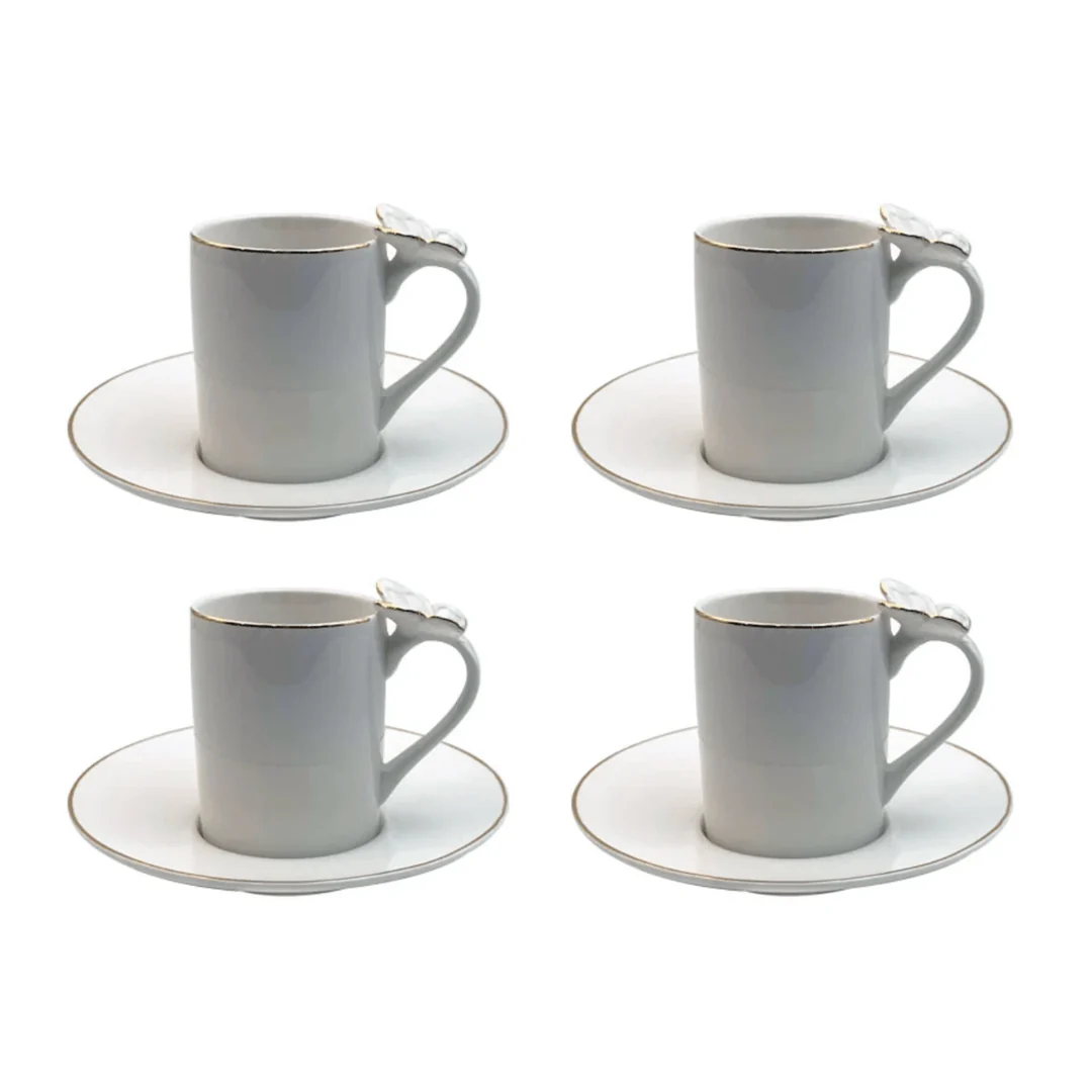 Jogo 4 Xícaras para Café com Pires Rammoudie Borboleta New Bone Borda Dourada 100ml - Image 2