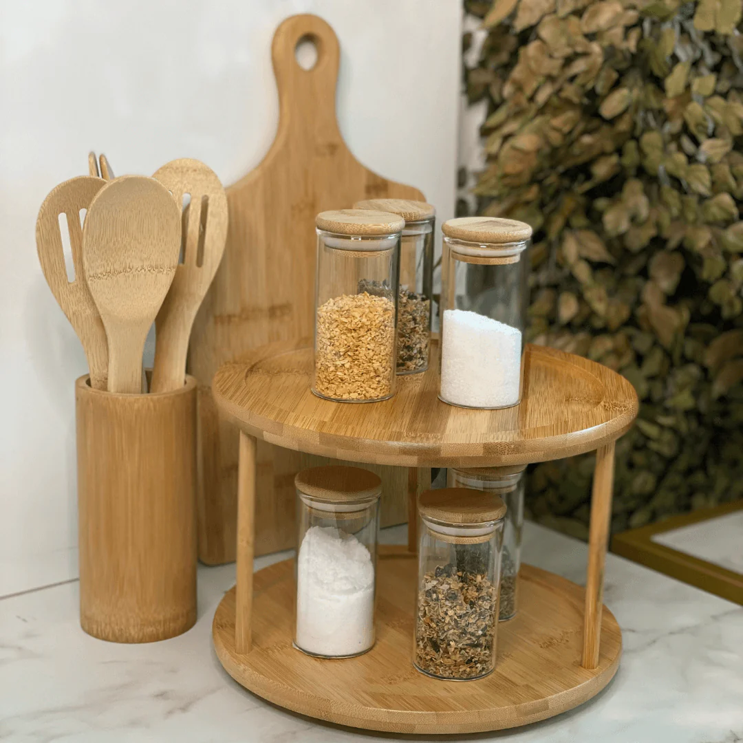 Jogo de 3 Utensílios em Bambu com Suporte para Cozinha - Image 3