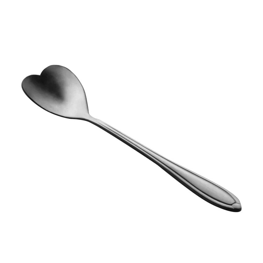 Jogo de 4 Colheres Aço Inox para Chá Heart Coração Ônix - 12,7 cm - Image 2
