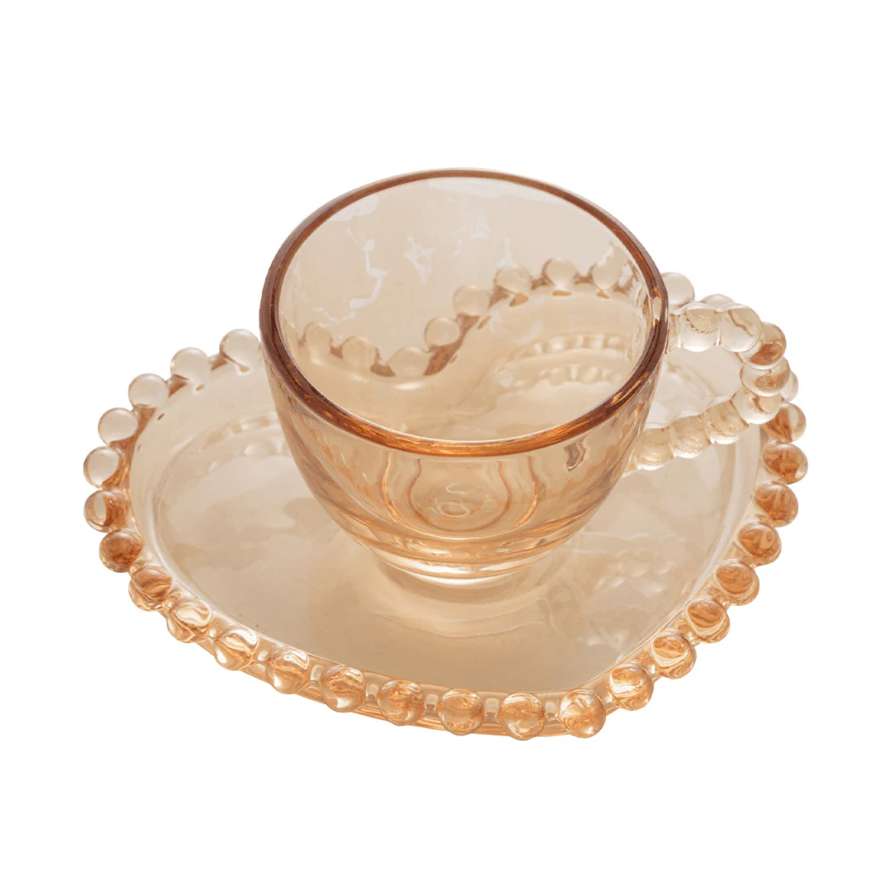 Jogo de 4 Xícaras de Café Cristal com Pires Coração Pearl Âmbar - 85 ml - Image 2