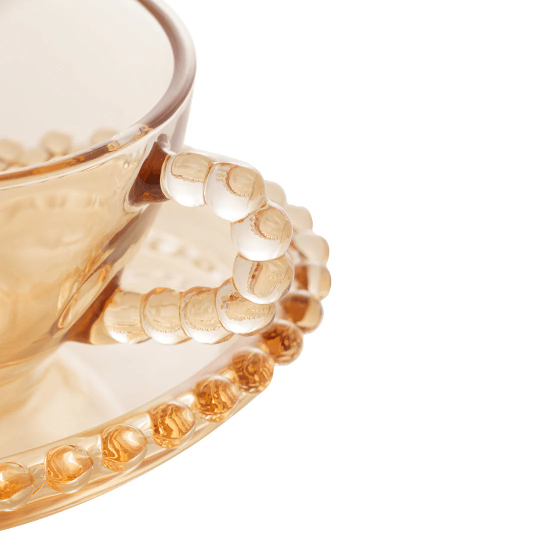 Jogo de 4 Xícaras de Café Cristal com Pires Coração Pearl Âmbar - 85 ml - Image 3