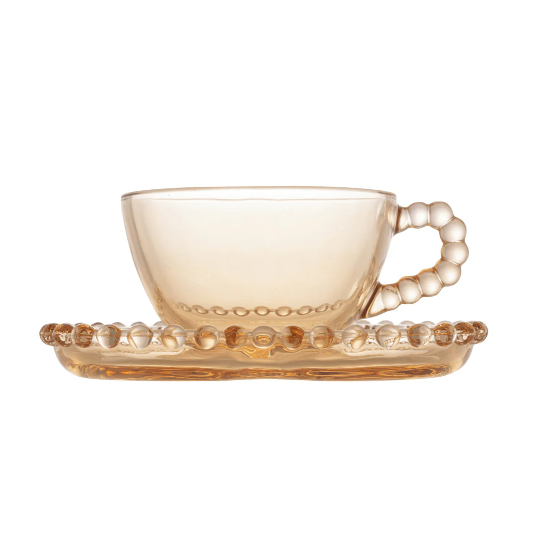 Jogo de 4 Xícaras de Café Cristal com Pires Coração Pearl Âmbar - 85 ml - Image 4
