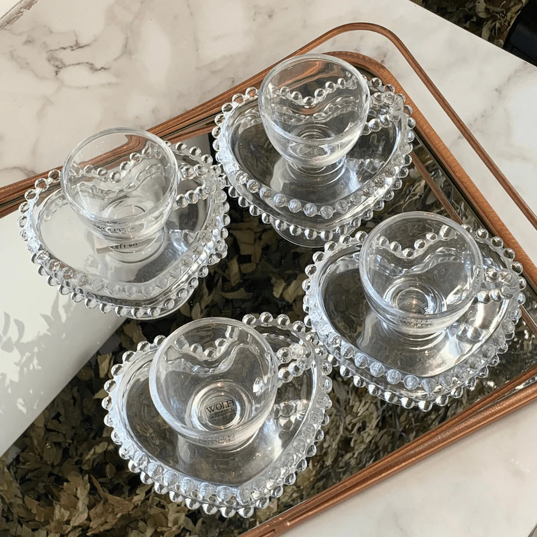 Jogo de Xícaras de Café Cristal Com Pires Coração Pearl 4 Peças - 85ml - Image 4