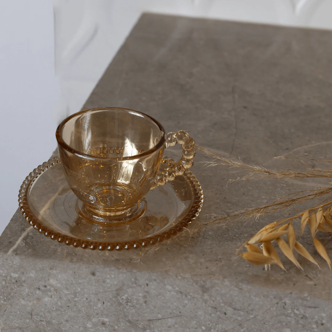 Jogo de Xícaras de Café Cristal Com Pires Pearl Âmbar 4 Peças - 80ml - Image 3