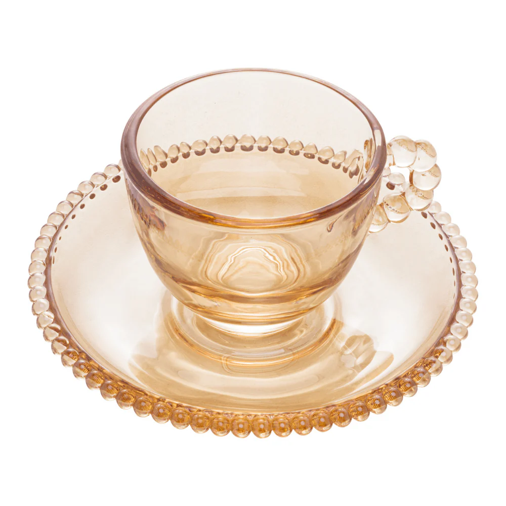 Jogo de Xícaras de Café Cristal Com Pires Pearl Âmbar 4 Peças - 80ml - Image 5