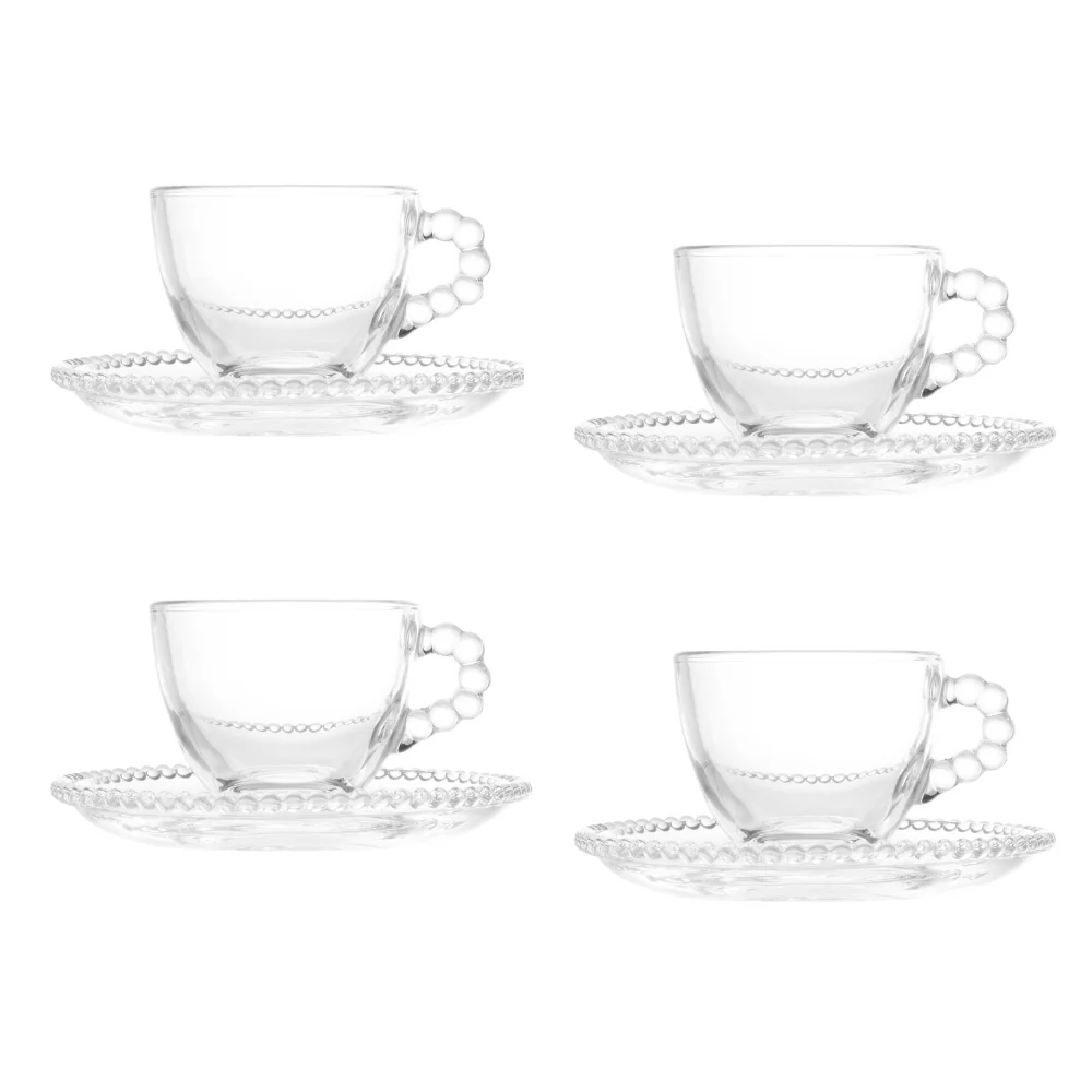 Jogo de Xícaras de Café Cristal Com Pires Pearl Bolinha 4 Peças - 80ml - Image 16