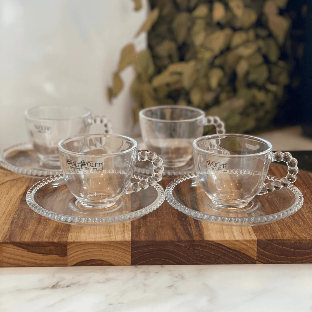 Jogo de Xícaras de Café Cristal Com Pires Pearl Bolinha 4 Peças - 80ml - Image 4