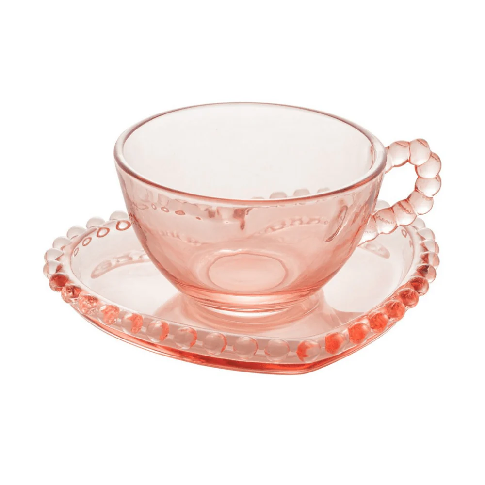 Jogo de 4 Xícaras de Chá Cristal com Pires Coração Pearl Rosa 180ml - Image 5