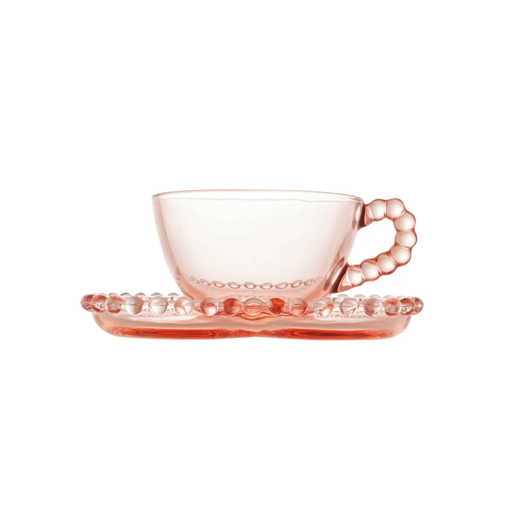 Jogo de 4 Xícaras de Chá Cristal com Pires Coração Pearl Rosa 180ml - Image 7