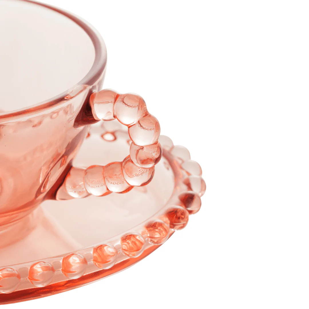 Jogo de 4 Xícaras de Chá Cristal com Pires Coração Pearl Rosa 180ml - Image 9
