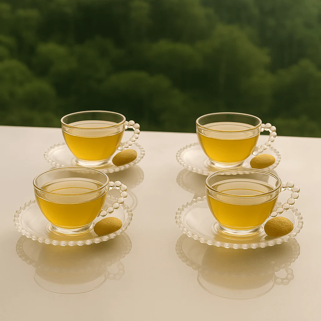 Jogo de 4 Xícaras de Chá Cristal de Chumbo com Pires Pearl Bolinha - 180ml - Image 3