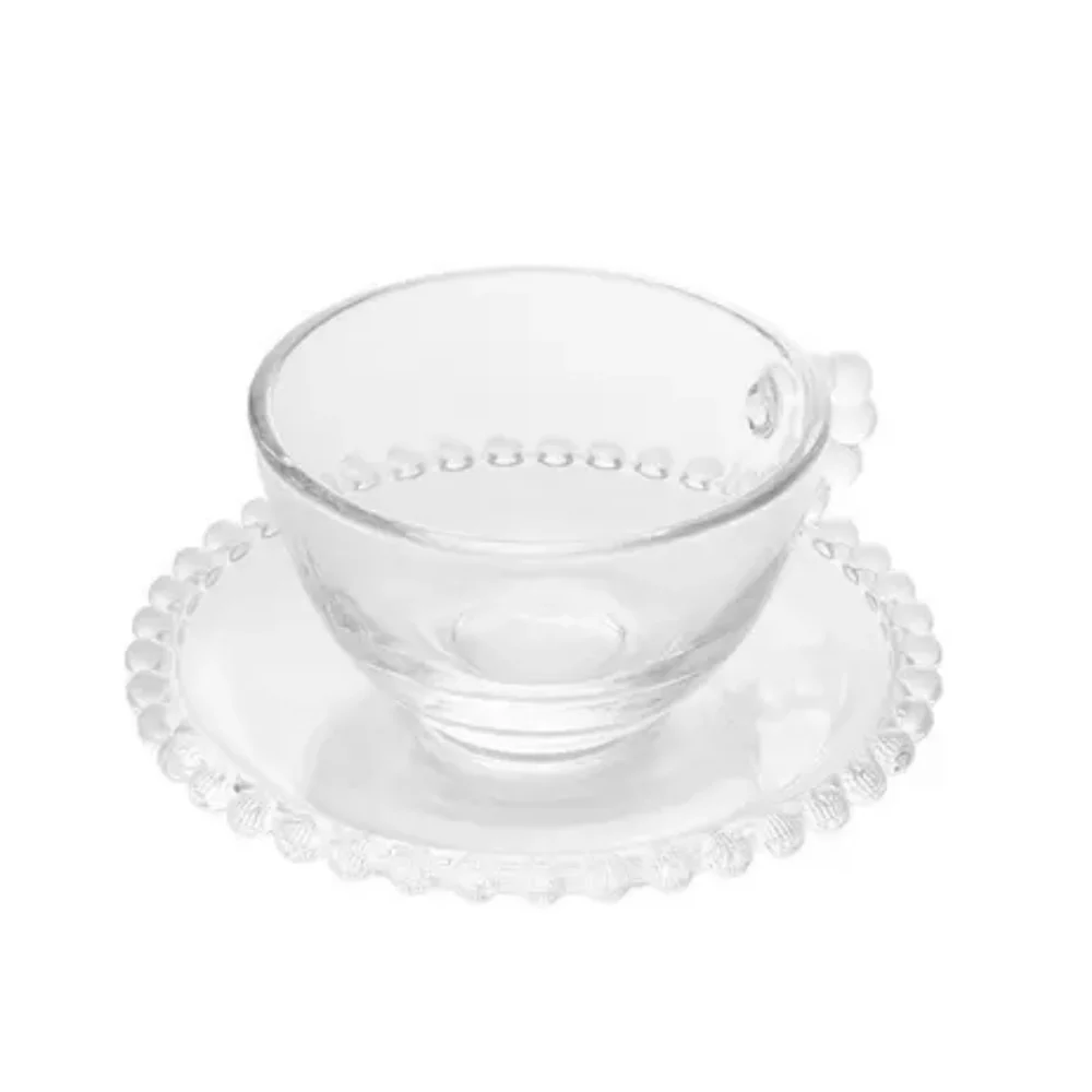 Jogo de 4 Xícaras de Chá Cristal de Chumbo com Pires Pearl Bolinha - 180ml - Image 7