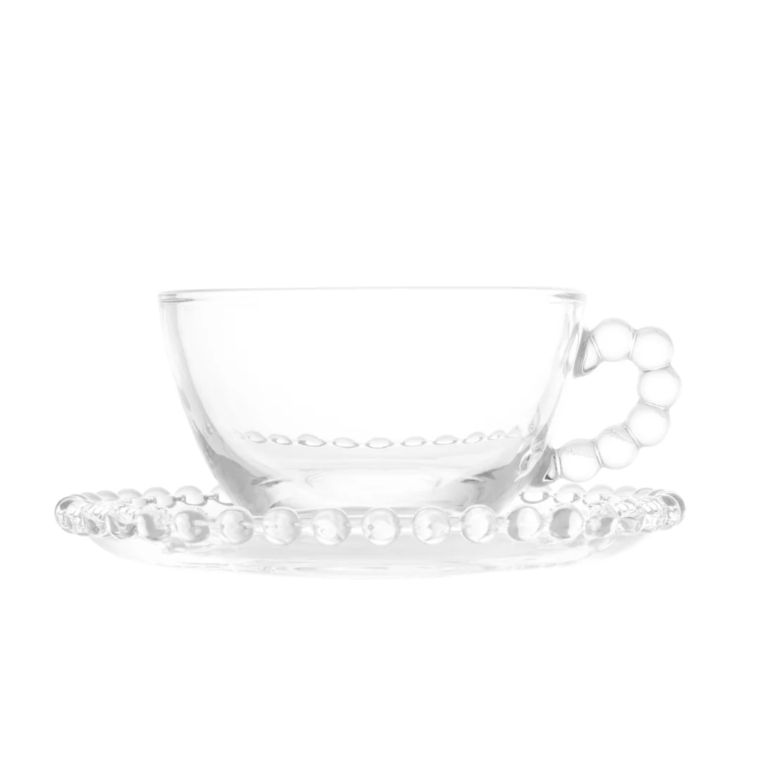Jogo de 4 Xícaras de Chá Cristal de Chumbo com Pires Pearl Bolinha - 180ml - Image 8
