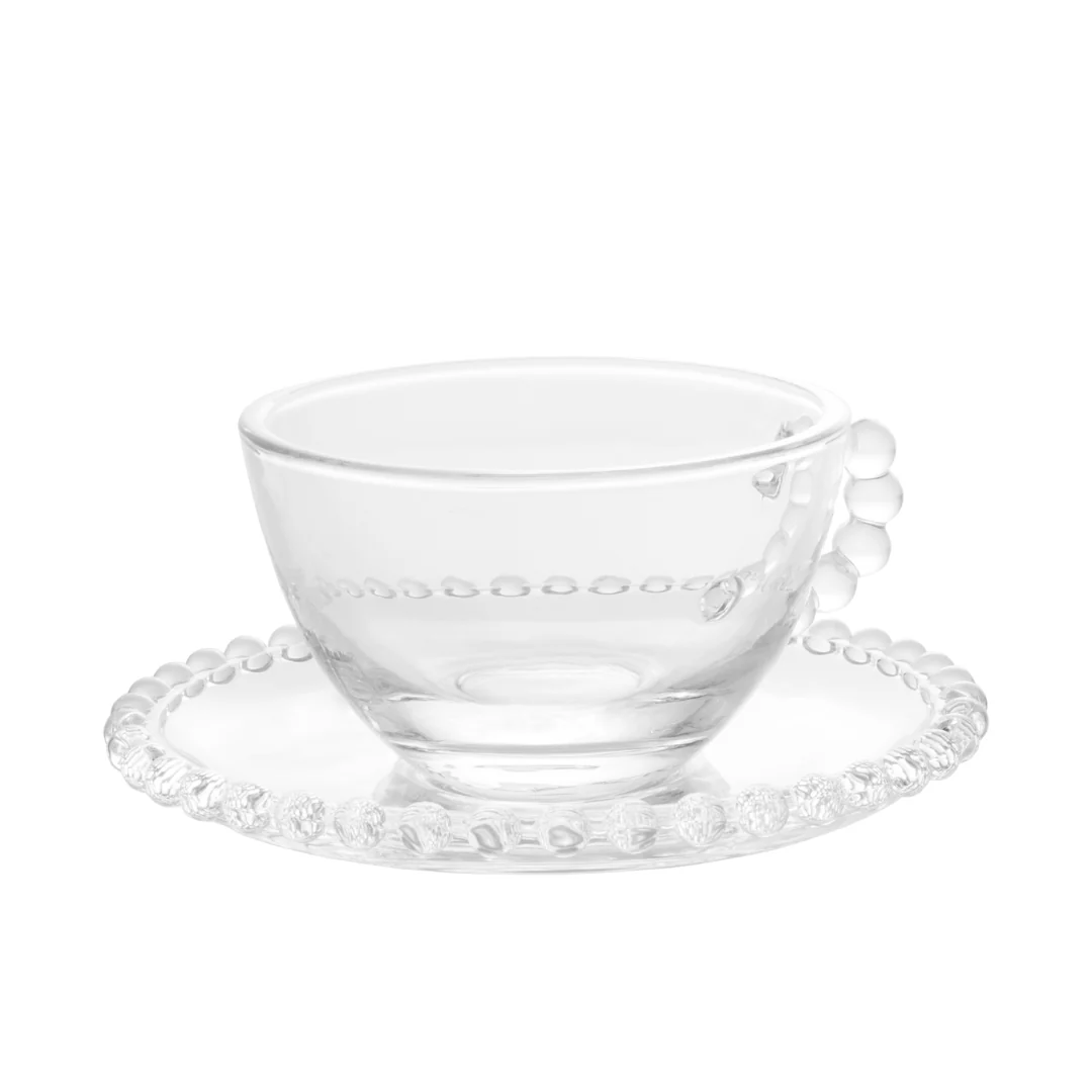 Jogo de 4 Xícaras de Chá Cristal de Chumbo com Pires Pearl Bolinha - 180ml - Image 9